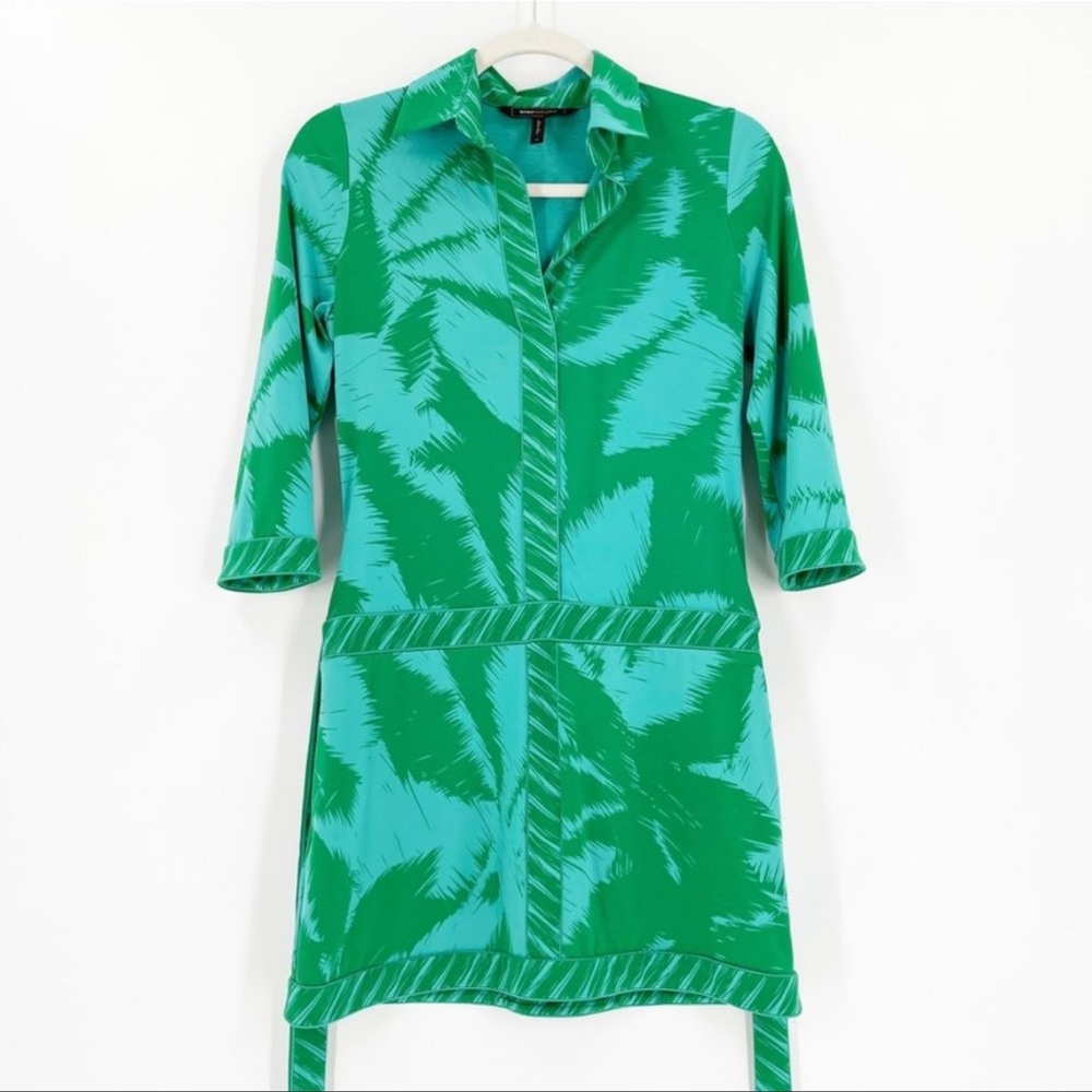 BCBGMaxAzria Tropical Mini Dress Blue Green XS
